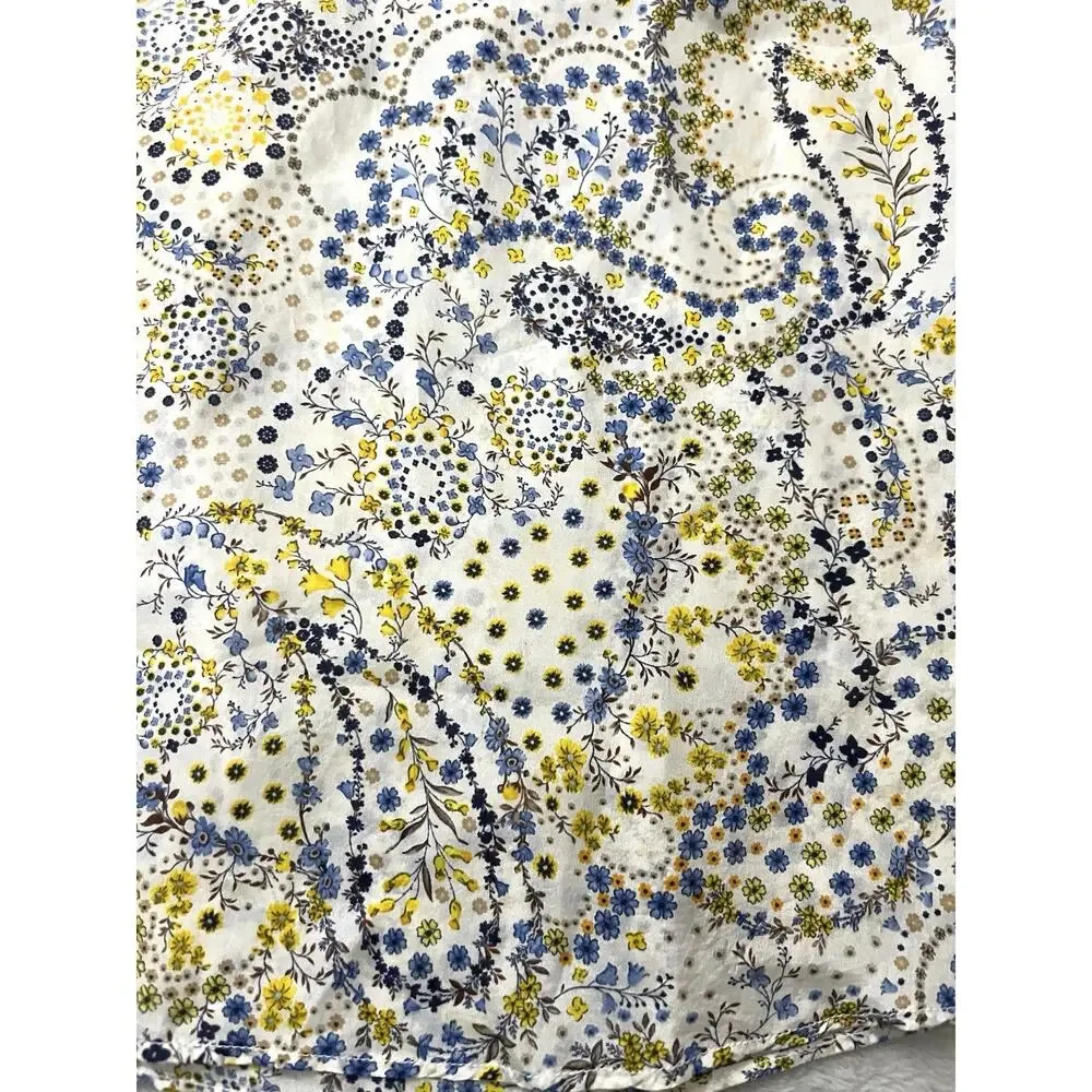 Massimo Dutti Sz US6 Blouse Yellow Blue Paisley Floral Resort Portugal Made Boho